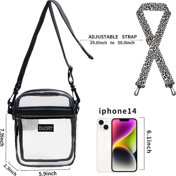 Clear Bag Stadium Approved, TPU Clear Purses Inside Pocket，Crossbody Bag Adjusta - Picture 2 of 6